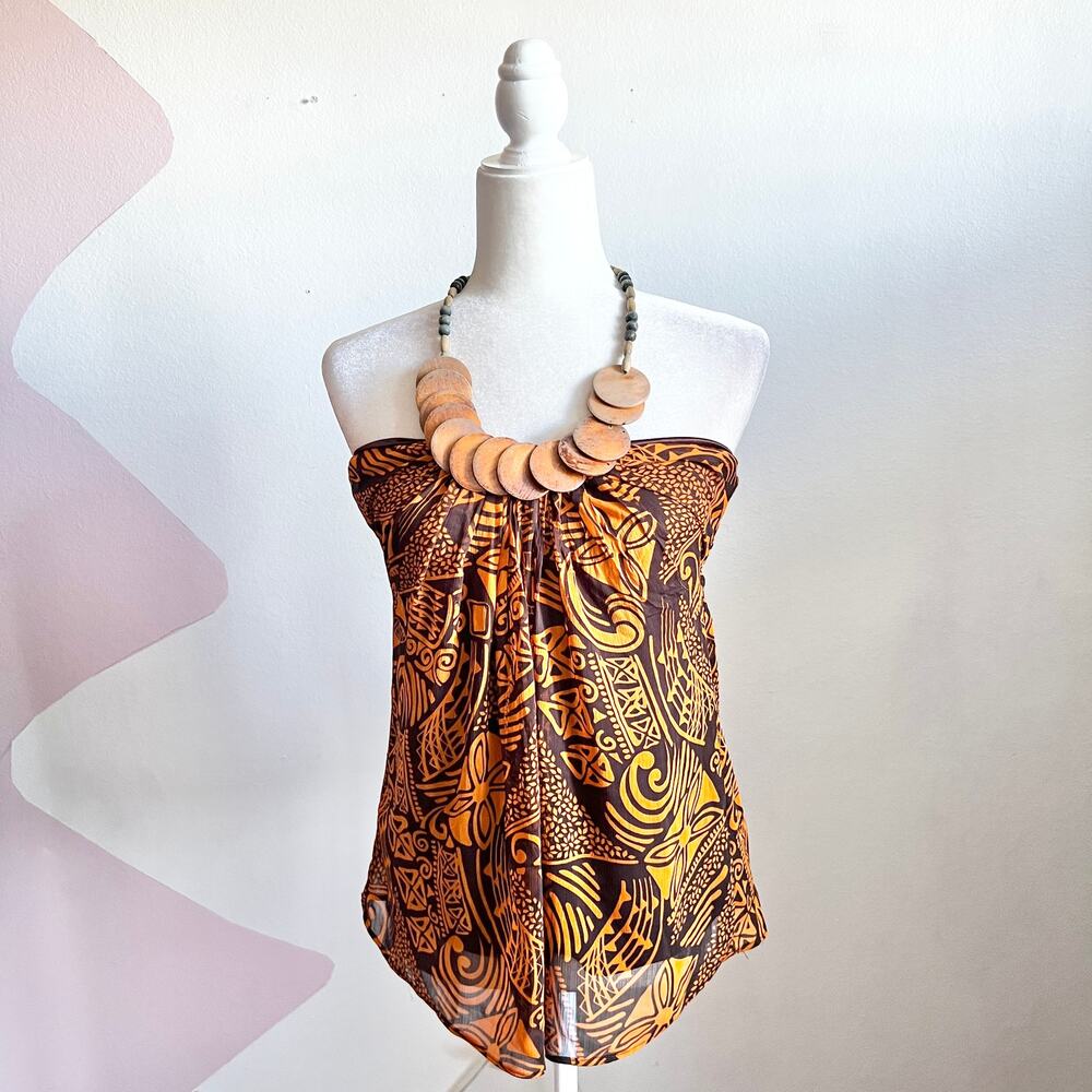 Brown Beaded Halter Top Y2K 2000s‎ Festival Boho Retro Bohemian Small
